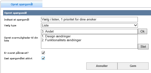 Flex formular beskrivelse af brug af liste kontrol