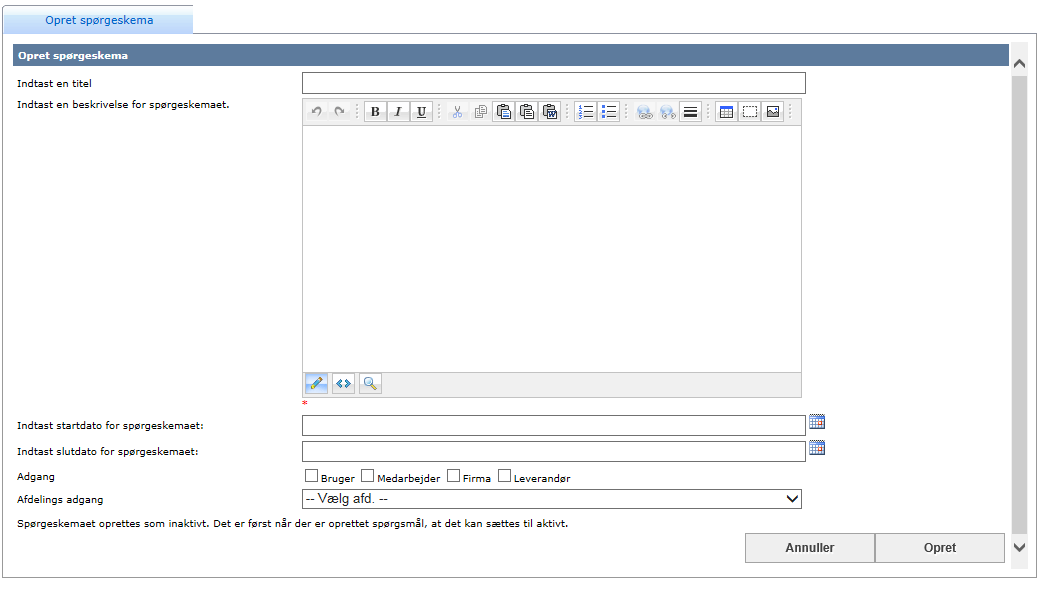 Opret spørgeskema